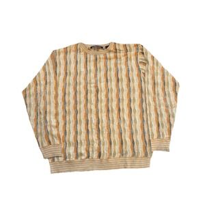 VTG Northern Isles Coogi Style Sweater Men's L Orange Grandpa Textured Fair Isle